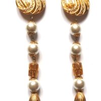 80s gilt pearl earrings long