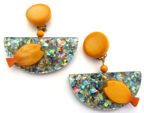 Pavone yellow fish clip earrings