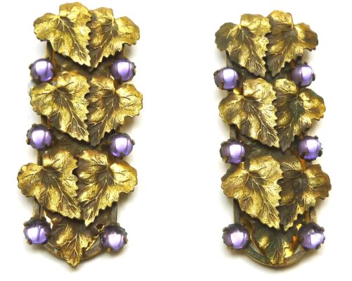 gilt mauve leaf dress clips