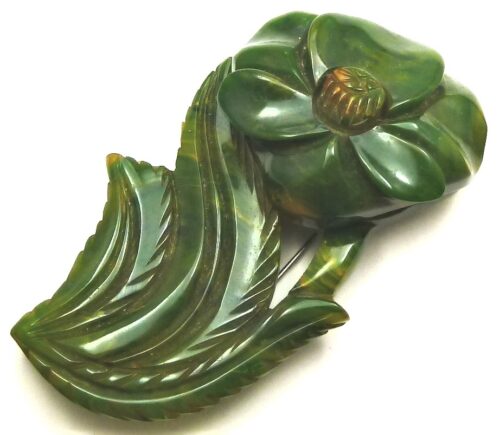 green bakelite flower brooch