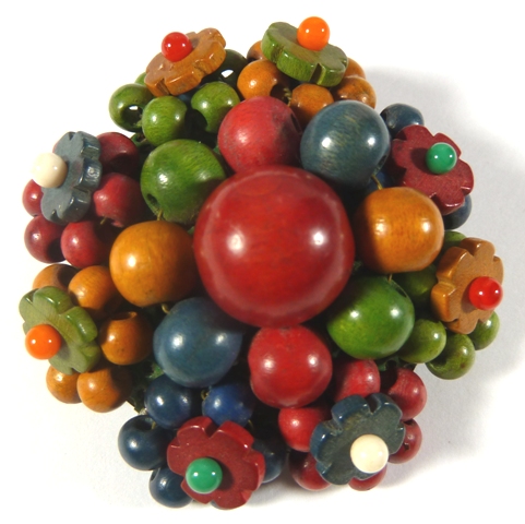 1930's Nut Brooch Wood Beads Plastic - hdcarcovers.co.uk