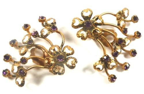 mauve stones gilt clip earrings