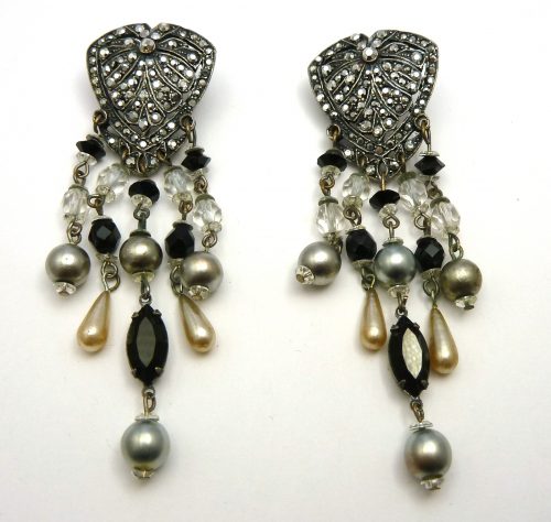 Askew marcasite black pearl studs