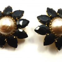 Butler & Wilson black glass faux pearl earrings