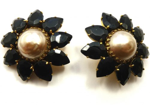 Butler & Wilson black glass faux pearl earrings