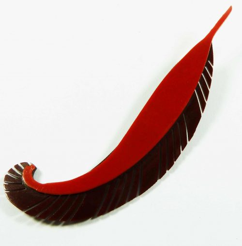 brown red feather hat flash