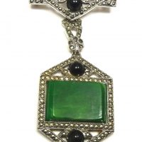 marcasite green deco brooch