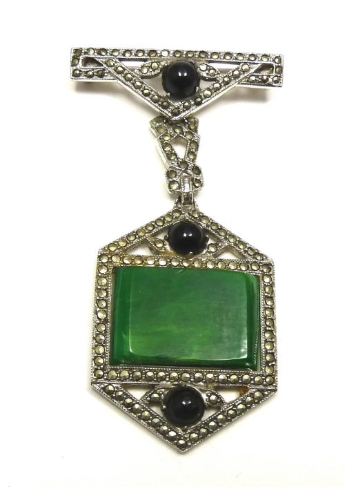 marcasite green deco brooch