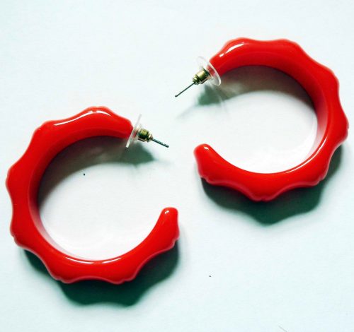 red resin hoop stud earrings