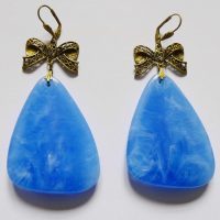 YL large vintage blue lucite drop earrings butterfly top