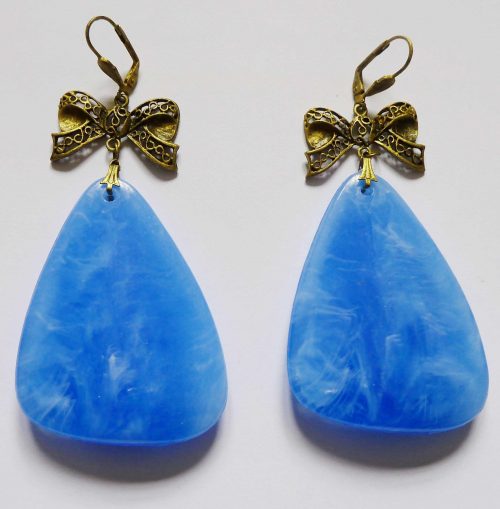 YL large vintage blue lucite drop earrings butterfly top