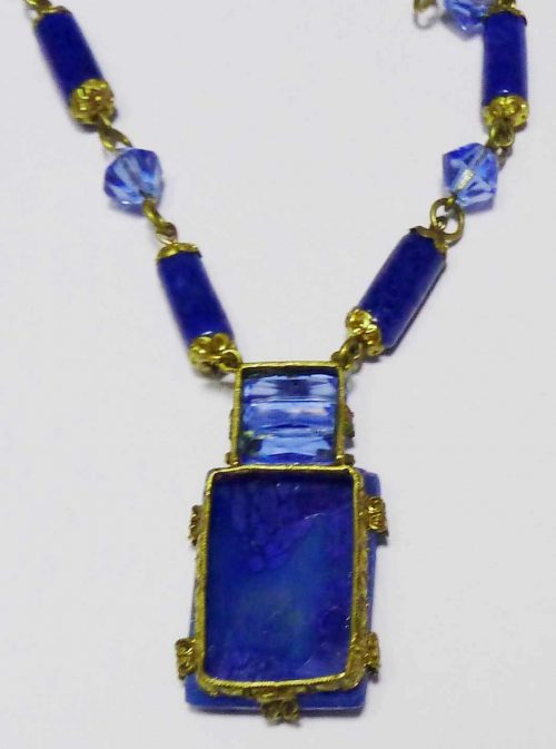 Czech blue 1930s vintage necklace back