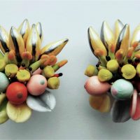 glass fruits, flowers, leaves clip earrings