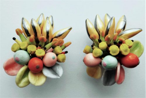 glass fruits, flowers, leaves clip earrings