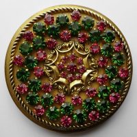 red green stones powder compact