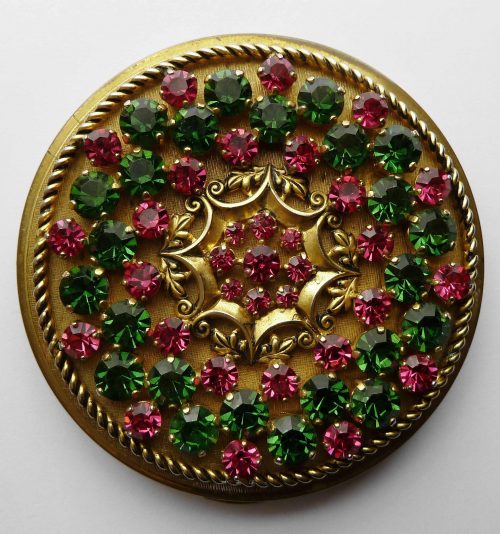 red green stones powder compact