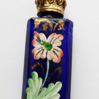 blue glass vintage painted flower scent bottle