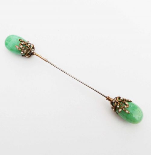 Czech. deco green stone jabbo pin