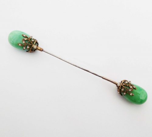 Czech Deco green stone jabbo pin