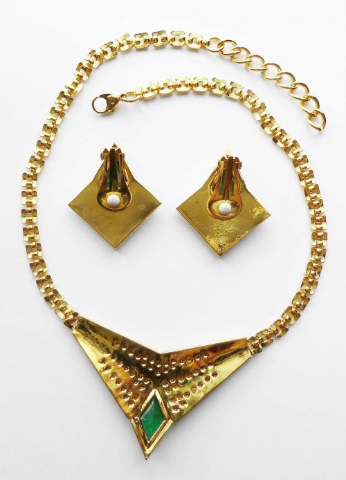 gold tone green stones Austrian set beck