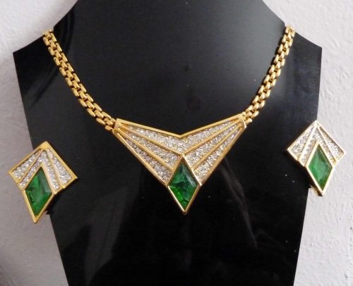 gold tone green stones Austrian vintage set 2