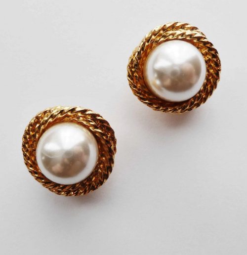 pearl gold tone clip earrings