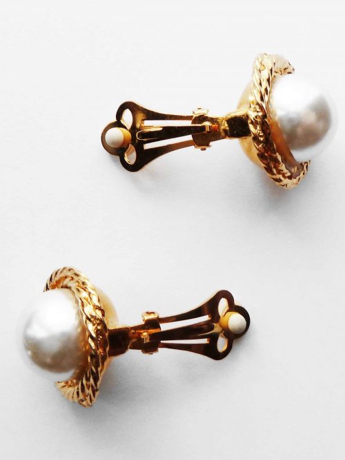 pearl gold tone clip earrings back