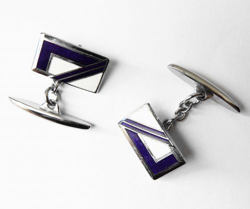 Deco cufflinks blue whit chrome