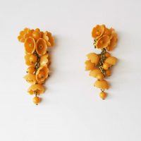 orange flower dangley clip earrings