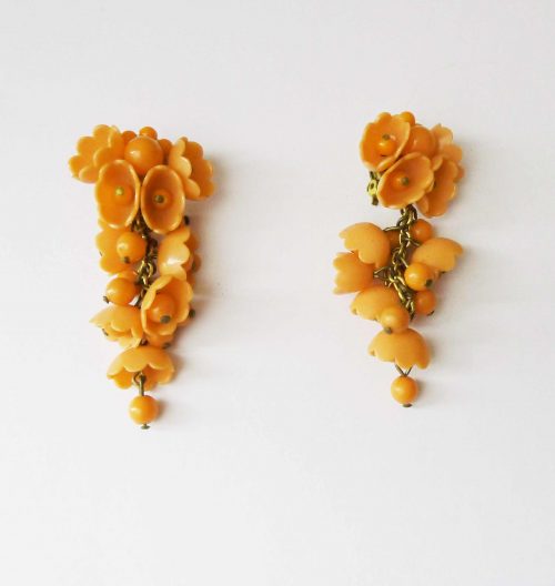 orange flower dangley clip earrings