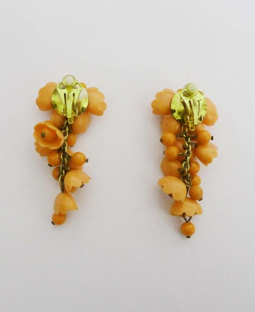 ornge clowers dangley clip earrings back