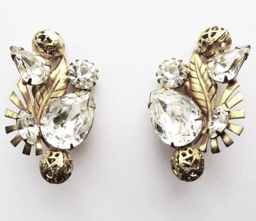 Askew gilt diamante clip earrings