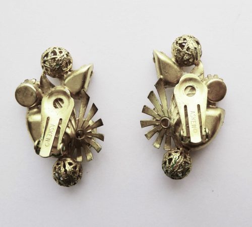 Askew gilt diamante clip earrings back