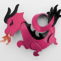 Lea Stein brooch red black dragon