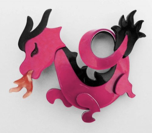 Lea Stein brooch red black dragon