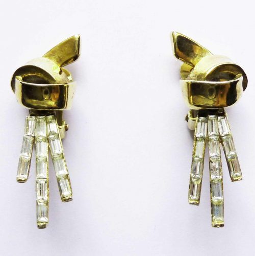 Trifari gilt diamante retro clips