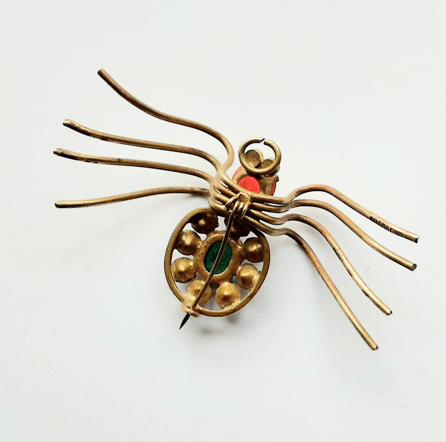 LC Green Rhinestone Spider Brooch - Vintage Rare - thethingsyouwear