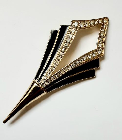 Trifari black diamante brooch