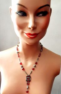 red Czech necklace on dummy