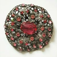 pink stones Czech brooch