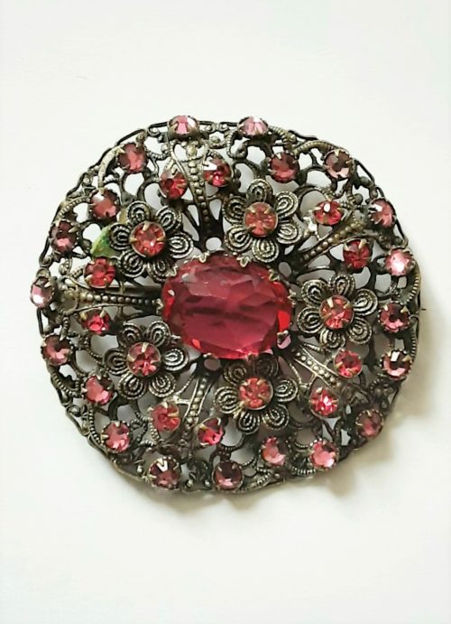 pink stones Czech brooch