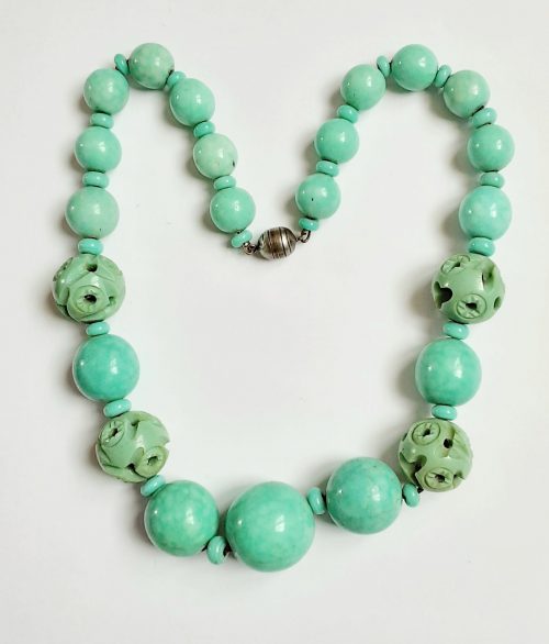 Deco French glass and galalith beads necklace