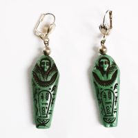 Egyptian Mummy Earrings green glass