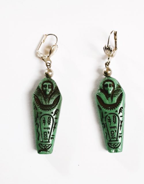 Egyptian Mummy Earrings green glass