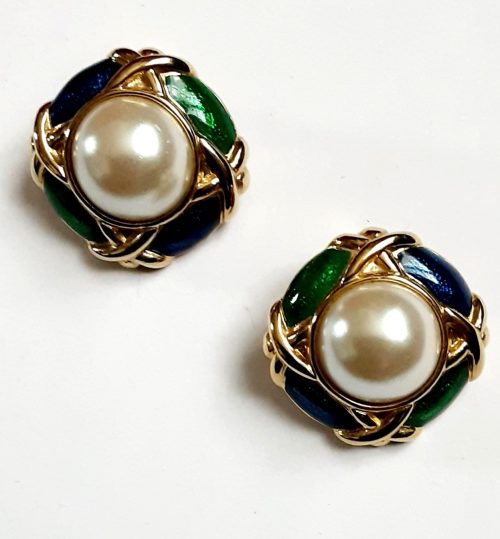 Ciro Pearls enamel clip earings