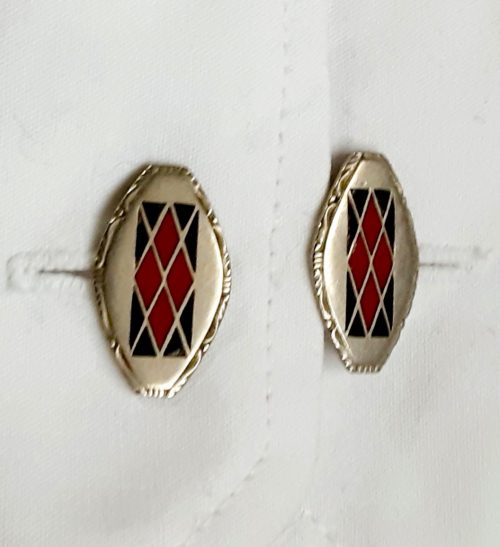 Deco red black cufflinks on sleeve