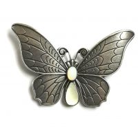 white metal butterfly brooch faux opals