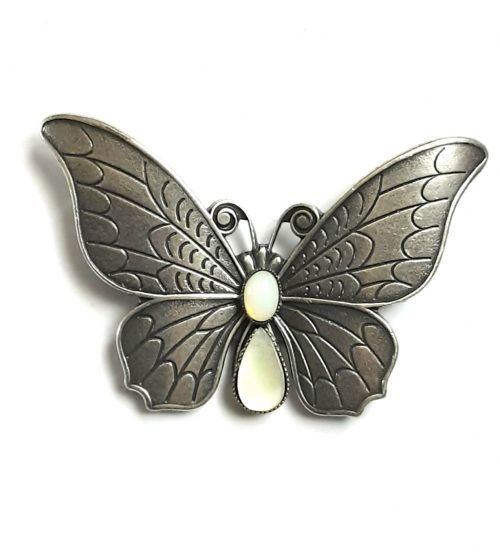 white metal butterfly brooch faux opals