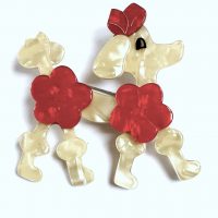 Lea Stein pearly and red poodle brooch