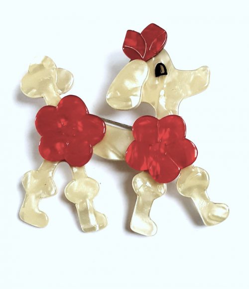 Lea Stein pearly and red poodle brooch